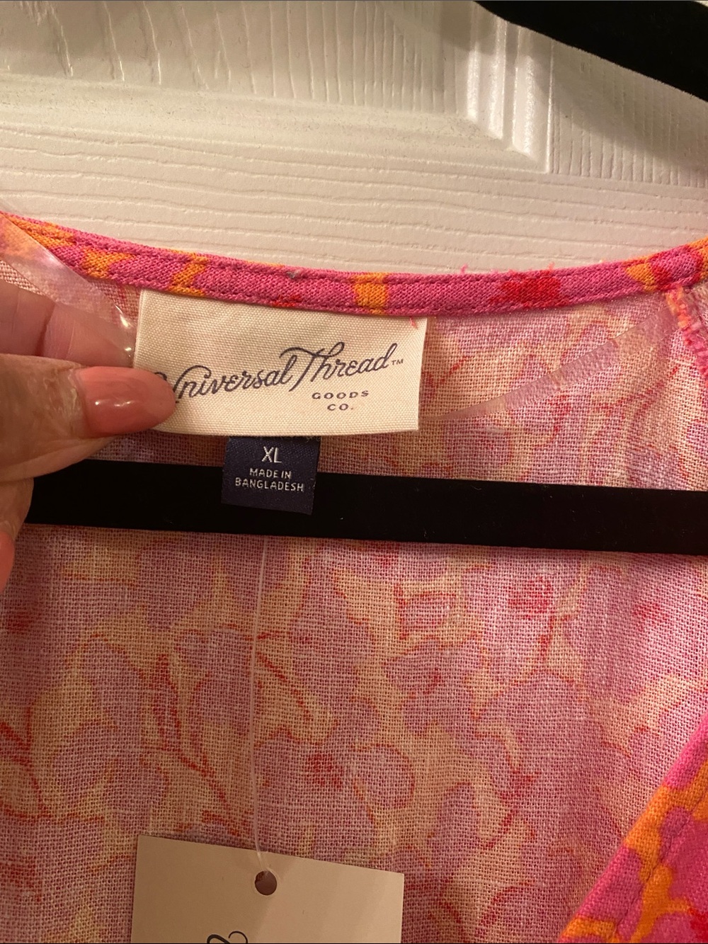Universal Thread Pink & Orange Floral V-Neck Mini Dress - Picture 3 of 7